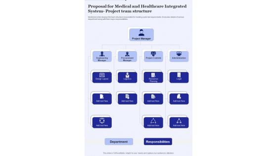 Proposal For Medical Healthcare Integrated System Project Team One Pager Sample Example Document