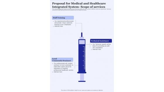 Proposal For Medical Healthcare Integrated System Scope Of Services One Pager Sample Example Document