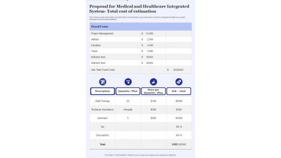 Proposal For Medical Healthcare Integrated System Total Cost Of Estimation One Pager Sample Example Document Proposal For Medical Healthcare Integrated System Total Cost Of Estimation One Pager Sample Example Document