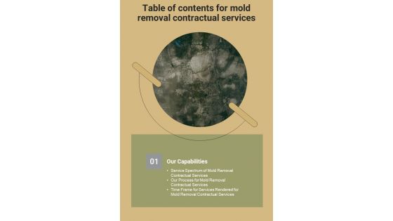 Proposal For Mold Removal Contractual Services Table Of Contents One Pager Sample Example Document Proposal For Mold Removal Contractual Services Table Of Contents One Pager Sample Example Document