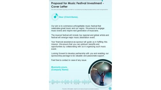 Proposal For Music Festival Investment Cover Letter One Pager Sample Example Document