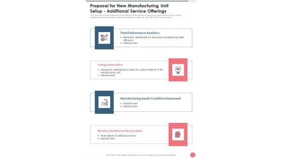 Proposal For New Manufacturing Unit Setup Additional Service Offerings One Pager Sample Example Document Proposal For New Manufacturing Unit Setup Additional Service Offerings One Pager Sample Example Document