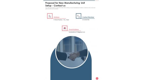 Proposal For New Manufacturing Unit Setup Contact Us One Pager Sample Example Document