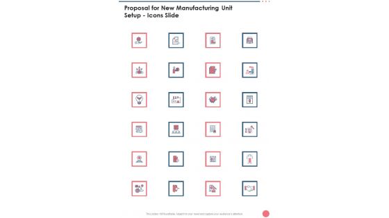 Proposal For New Manufacturing Unit Setup Icons Slide One Pager Sample Example Document Proposal For New Manufacturing Unit Setup Icons Slide One Pager Sample Example Document
