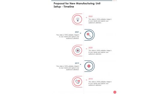 Proposal For New Manufacturing Unit Setup Timeline One Pager Sample Example Document