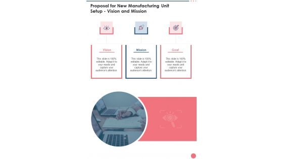Proposal For New Manufacturing Unit Setup Vision And Mission One Pager Sample Example Document