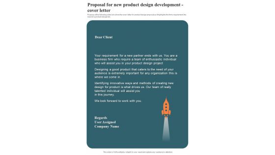 Proposal For New Product Design Development Cover Letter One Pager Sample Example Document