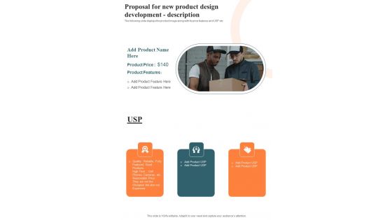 Proposal For New Product Design Development Description One Pager Sample Example Document