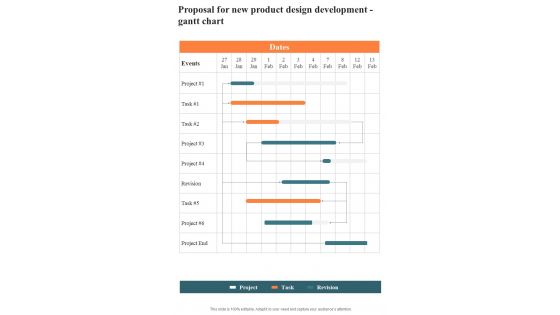 Proposal For New Product Design Development Gantt Chart One Pager Sample Example Document