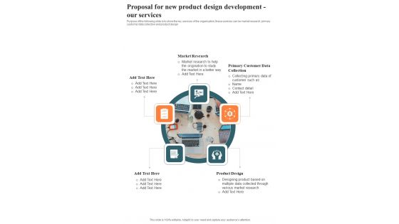 Proposal For New Product Design Development Our Services One Pager Sample Example Document