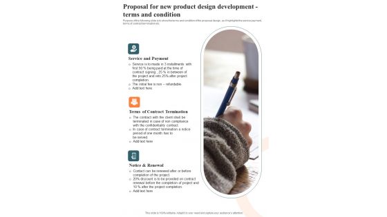 Proposal For New Product Design Development Terms And Condition One Pager Sample Example Document