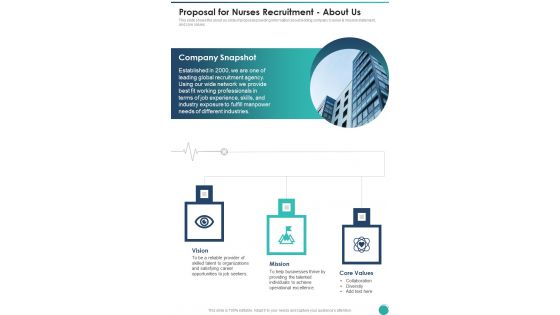 Proposal For Nurses Recruitment About Us One Pager Sample Example Document
