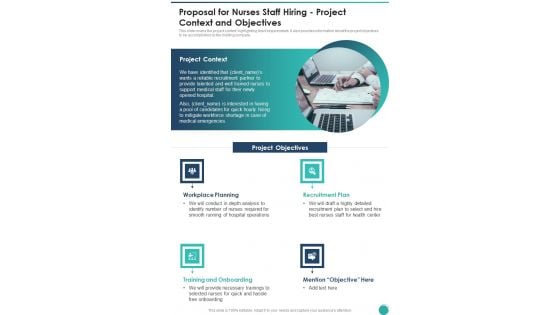 Proposal For Nurses Staff Hiring Project Context And Objectives One Pager Sample Example Document