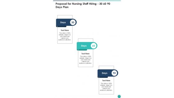 Proposal For Nursing Staff Hiring 30 60 90 Days Plan One Pager Sample Example Document