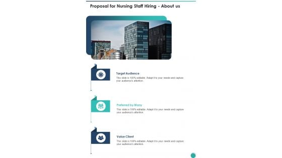 Proposal For Nursing Staff Hiring About Us One Pager Sample Example Document Proposal For Nursing Staff Hiring About Us One Pager Sample Example Document