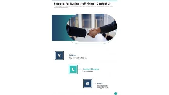 Proposal For Nursing Staff Hiring Contact Us One Pager Sample Example Document