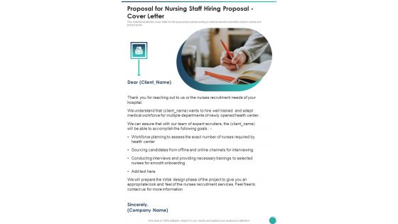 Proposal For Nursing Staff Hiring Proposal Cover Letter One Pager Sample Example Document