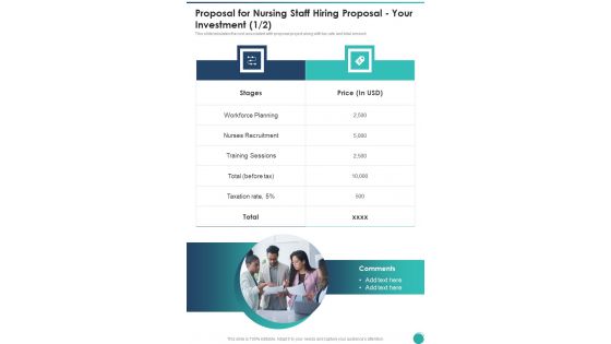 Proposal For Nursing Staff Hiring Proposal Your Investment One Pager Sample Example Document