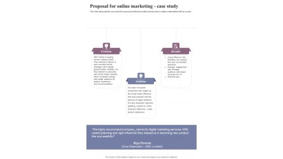 Proposal For Online Marketing Case Study One Pager Sample Example Document