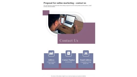 Proposal For Online Marketing Contact Us One Pager Sample Example Document