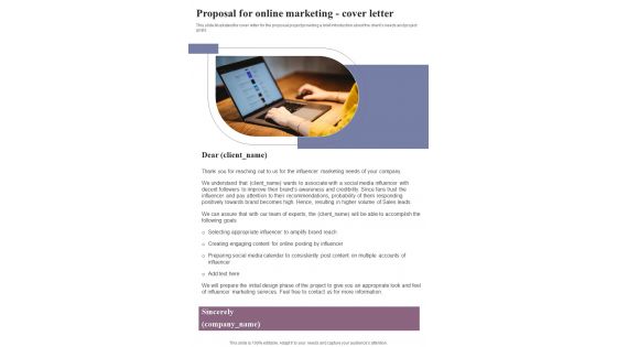 Proposal For Online Marketing Cover Letter One Pager Sample Example Document