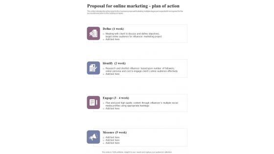 Proposal For Online Marketing Plan Of Action One Pager Sample Example Document