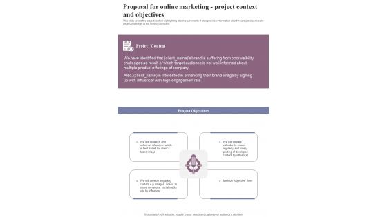 Proposal For Online Marketing Project Context And Objectives One Pager Sample Example Document