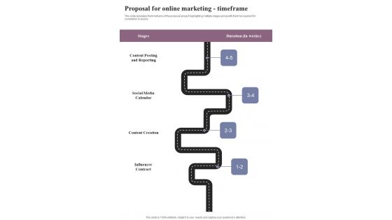 Proposal For Online Marketing Timeframe One Pager Sample Example Document