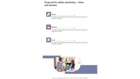 Proposal For Online Marketing Vision And Mission One Pager Sample Example Document