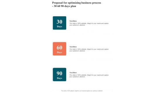 Proposal For Optimizing Business Process 30 60 90 Days Plan One Pager Sample Example Document