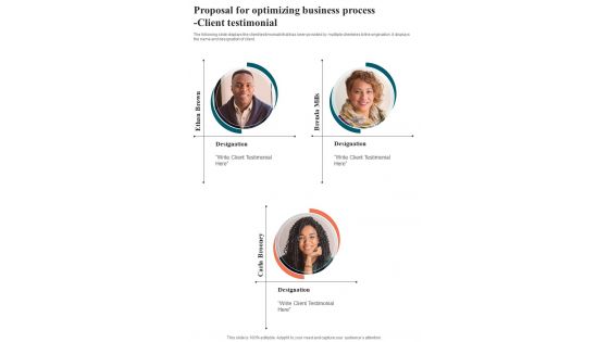 Proposal For Optimizing Business Process Client Testimonial One Pager Sample Example Document
