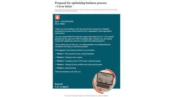 Proposal For Optimizing Business Process Cover Letter One Pager Sample Example Document Proposal For Optimizing Business Process Cover Letter One Pager Sample Example Document