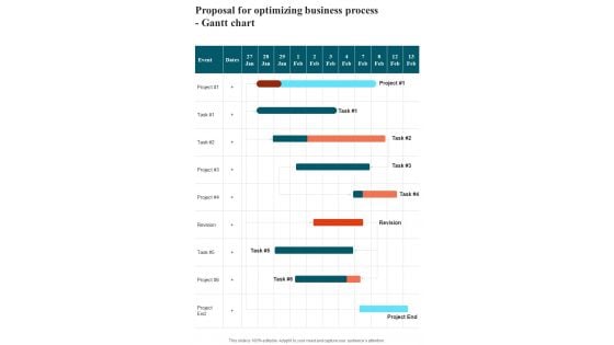 Proposal For Optimizing Business Process Gantt Chart One Pager Sample Example Document