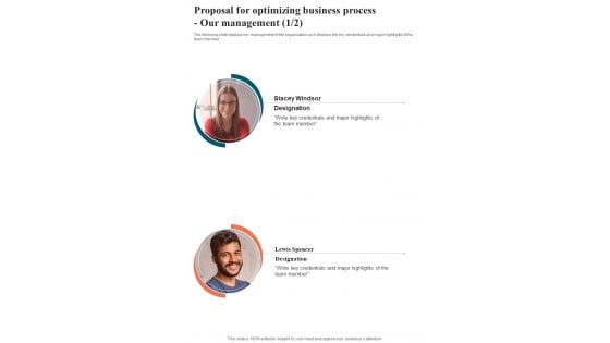 Proposal For Optimizing Business Process Our Management One Pager Sample Example Document Proposal For Optimizing Business Process Our Management One Pager Sample Example Document