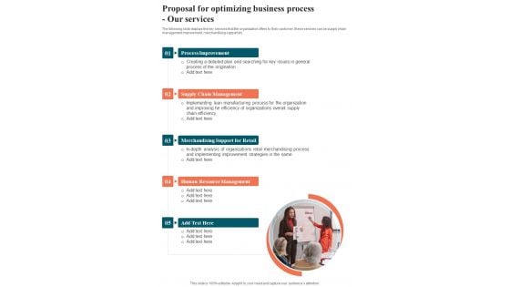 Proposal For Optimizing Business Process Our Services One Pager Sample Example Document Proposal For Optimizing Business Process Our Services One Pager Sample Example Document