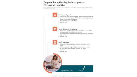 Proposal For Optimizing Business Process Terms And Condition One Pager Sample Example Document