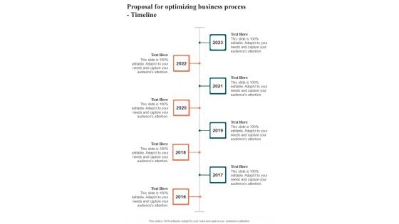 Proposal For Optimizing Business Process Timeline One Pager Sample Example Document