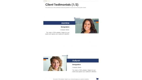 Proposal For Partnership Marketing Strategies Client Testimonials One Pager Sample Example Document