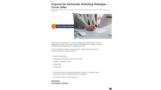 Proposal For Partnership Marketing Strategies Cover Letter One Pager Sample Example Document