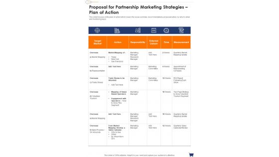 Proposal For Partnership Marketing Strategies Plan Of Action One Pager Sample Example Document