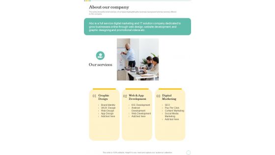Proposal For Preparing JD About Our Company One Pager Sample Example Document