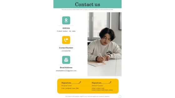 Proposal For Preparing JD Contact Us One Pager Sample Example Document