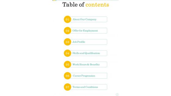 Proposal For Preparing JD Table Of Contents One Pager Sample Example Document