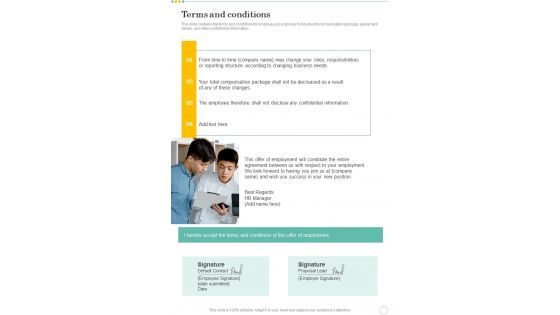 Proposal For Preparing JD Terms And Conditions One Pager Sample Example Document