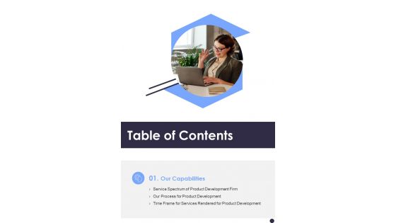 Proposal For Product Growth Table Of Contents One Pager Sample Example Document