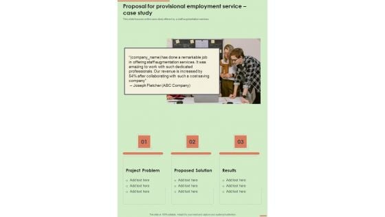 Proposal For Provisional Employment Service Case Study One Pager Sample Example Document