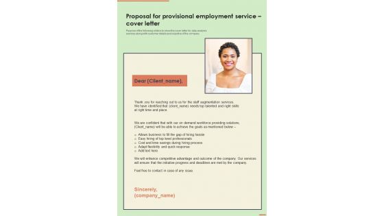 Proposal For Provisional Employment Service Cover Letter One Pager Sample Example Document Proposal For Provisional Employment Service Cover Letter One Pager Sample Example Document