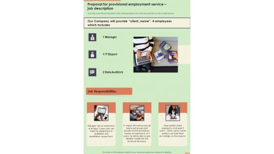 Proposal For Provisional Employment Service Job Description One Pager Sample Example Document