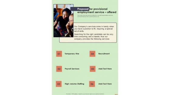 Proposal For Provisional Employment Service Offered One Pager Sample Example Document Proposal For Provisional Employment Service Offered One Pager Sample Example Document
