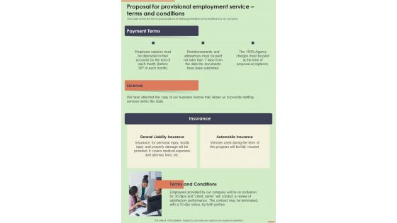 Proposal For Provisional Employment Service Terms And Conditions One Pager Sample Example Document